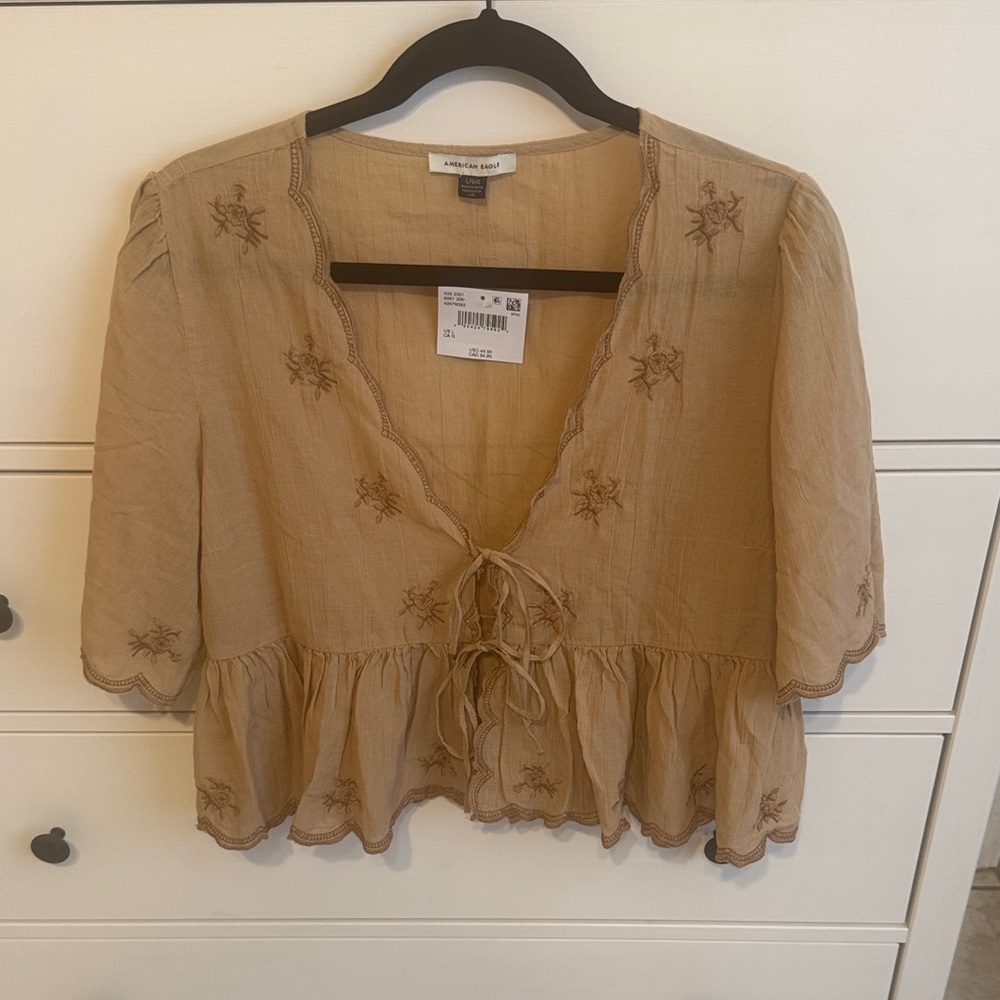 American Eagle Beige Embroidered Blouse